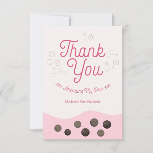 かわいいアクソロトル ピンク ボバ ティー パーティー キッズ サンキューカード (正面)