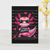 かわいいアクソロトル 私がハートを盗む 逮捕写真 面白いバレンタイン カード (黄色い花)