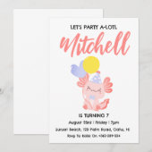 かわいいアクソロトル 誕生日アクソロトル 誕生日招待状 招待状 (正面/裏面)