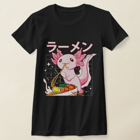かわいいアクソロ食べトルのラーメン麺アニメガールズTe Tシャツ (レイダウン)