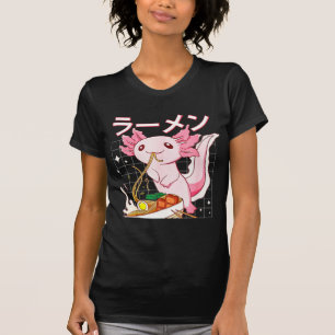 かわいいアクソロ食べトルのラーメン麺アニメガールズTe Tシャツ
