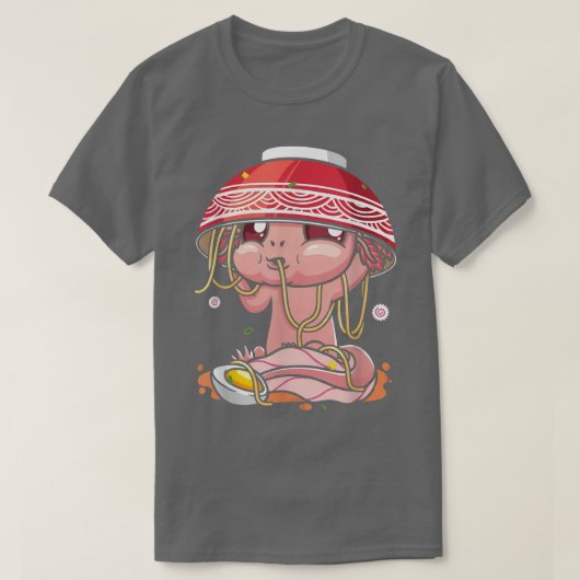 かわいいアクソロ食べトルのラーメン麺アニメガールズTe Tシャツ (デザイン正面)