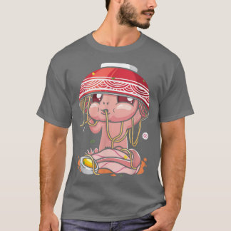 かわいいアクソロ食べトルのラーメン麺アニメガールズTe Tシャツ