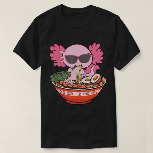 かわいいアクソロ食べトルのラーメン麺アニメガールズTe Tシャツ (デザイン正面)