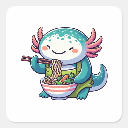 かわいいアクソロ食べ物トルのラーメン スクエアシール (正面)