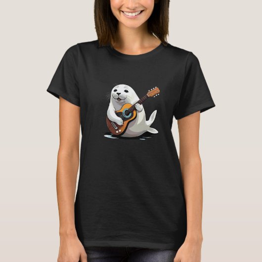 かわいいアザラシのギタリスト ギターを弾くアザラシ Tシャツ (正面)