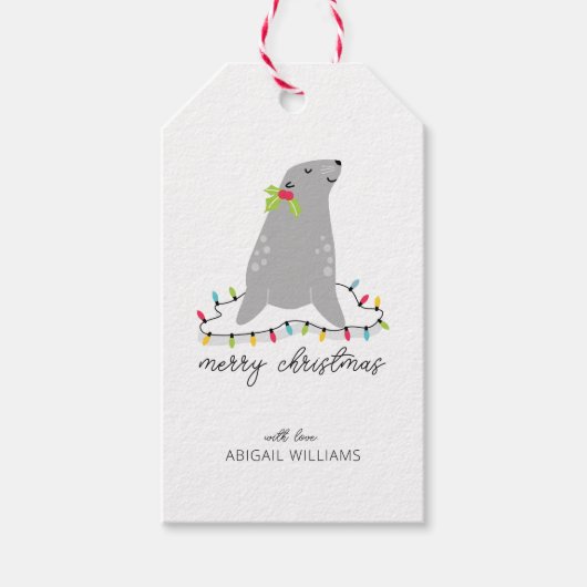 かわいいアザラシのクリスマス ギフトタグ (正面)