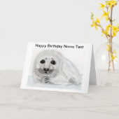 かわいいアザラシの子のベビーのバースデー・カードは個人化なります カード (黄色い花)