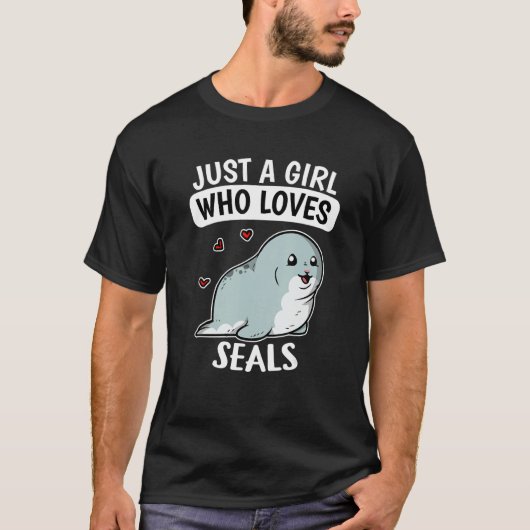 かわいいアシカのアザラシを愛する女の子 Tシャツ (正面)