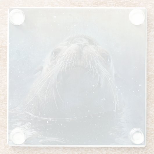 かわいいアシカの顔ウォータカラー野生動物 ガラスコースター (裏面)