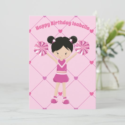 かわいいアジアのチアリーカスタムダー誕生日ガール カード (スタンド正面)