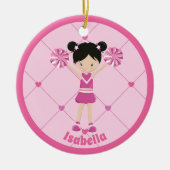 かわいいアジアのチアリーダーピンクカスタムのクリスマス セラミックオーナメント (正面)