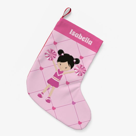 かわいいアジアのチアリーダーピンクパーソナライズされた応援 スモールクリスマスストッキング (正面 (吊り時))