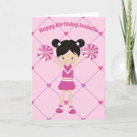 かわいいアジアのチアリーパーソナライズされたダー誕生日女の子 カード (正面)