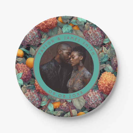 かわいいアジサイのプレートシンプルで結婚披露宴 ペーパープレート (正面)