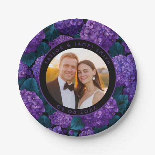 かわいいアジサイプレートウェディングシャワーパーティー ペーパープレート (正面)