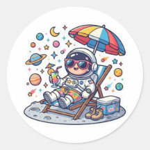 かわいいアストロノートのサマー ビーチ スペース ステッカー