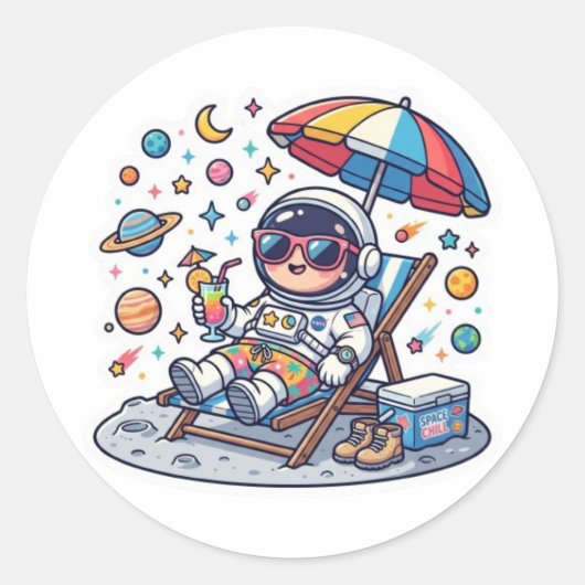かわいいアストロノートのサマー ビーチ スペース ステッカー (正面)