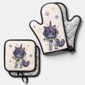 かわいいアストロユニコーンオーブンミッツ 鍋つかみ&鍋敷きセット (正面/裏面)