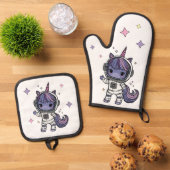 かわいいアストロユニコーンオーブンミッツ 鍋つかみ&鍋敷きセット (トップダウン)