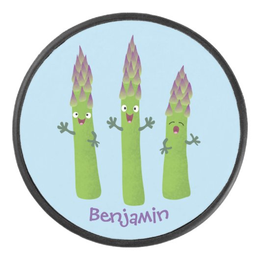 かわいいアスパラガスの野菜トリオ漫画 アイスホッケーパック (正面)