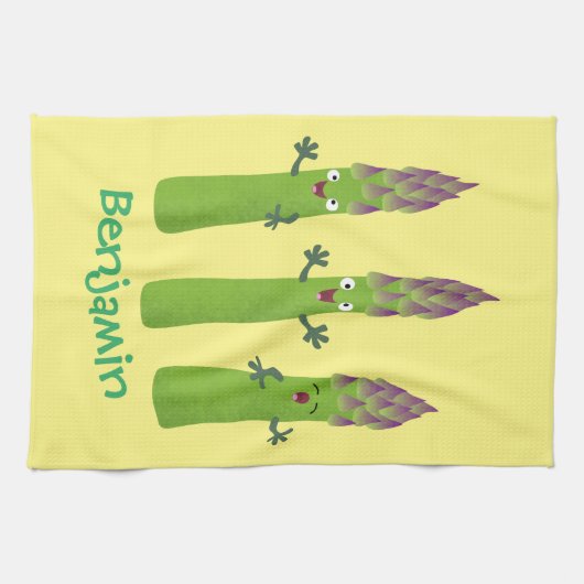 かわいいアスパラガスの野菜トリオ漫画 キッチンタオル (横)
