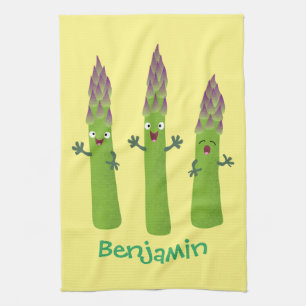 かわいいアスパラガスの野菜トリオ漫画 キッチンタオル