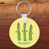 かわいいアスパラガスの野菜トリオ漫画 キーホルダー (正面)