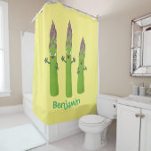 かわいいアスパラガスの野菜トリオ漫画 シャワーカーテン (インサイチュ)