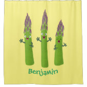 かわいいアスパラガスの野菜トリオ漫画 シャワーカーテン (正面)