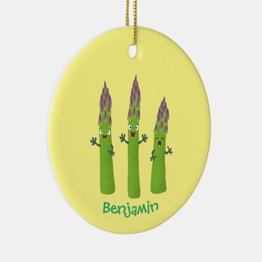 かわいいアスパラガスの野菜トリオ漫画 セラミックオーナメント (右)