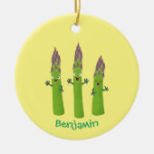 かわいいアスパラガスの野菜トリオ漫画 セラミックオーナメント (正面)