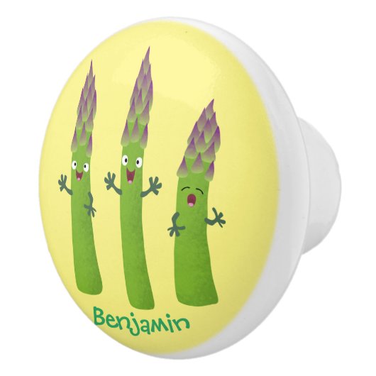 かわいいアスパラガスの野菜トリオ漫画 セラミックノブ (右)