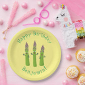 かわいいアスパラガスの野菜トリオ漫画 ペーパープレート (パーティー)