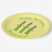 かわいいアスパラガスの野菜トリオ漫画 ペーパープレート (アングル)