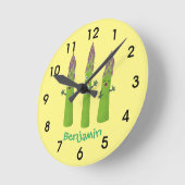 かわいいアスパラガスの野菜トリオ漫画 ラウンド壁時計 (傾斜)