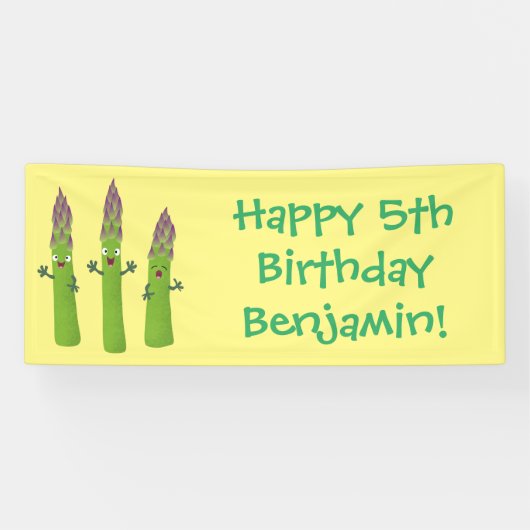 かわいいアスパラガスの野菜トリオ漫画 横断幕 (横)