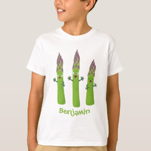 かわいいアスパラガスの野菜トリオ漫画 Tシャツ