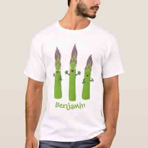 かわいいアスパラガスの野菜トリオ漫画 Tシャツ
