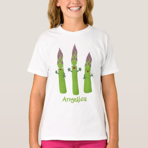 かわいいアスパラガスの野菜トリオ漫画 Tシャツ
