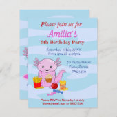 かわいいアソロトル誕生日パーティーの招待状 招待状 (正面/裏面)