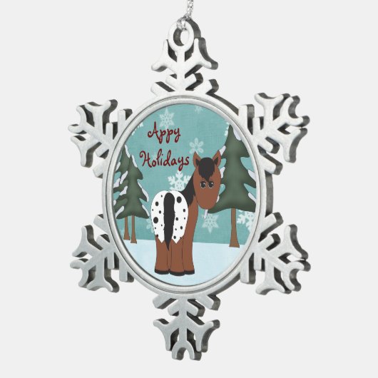 かわいいアッピーホリデーズブランケットアパロオサホース スノーフレークピューターオーナメント (右)