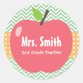 かわいいアップルシェブロンストライプ先生シール ラウンドシール (正面)