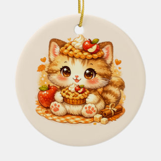 かわいいアップルパイの子猫 – ほっこり秋のスイーツ セラミックオーナメント