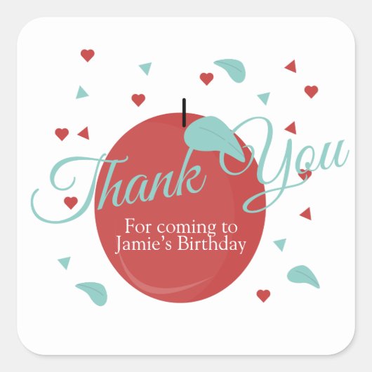 かわいいアップル紙吹雪誕生日レッドティール(緑がかった色) スクエアシール (正面)