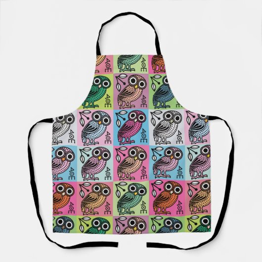 かわいいアテネポップ・アートのフクロウ エプロン (正面)