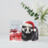 かわいいアナグマの冬のクリスマス シーズンポストカード (スタンド正面)