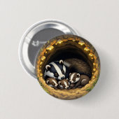 かわいいアナグマの家族のお昼寝 缶バッジ (正面&裏面)