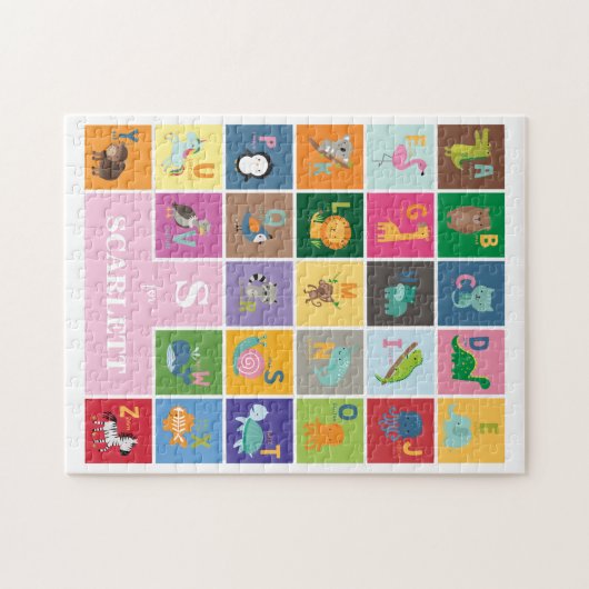 かわいいアニマルアルファベットモノグラムガール名前をカスタムする ジグソーパズル (横)