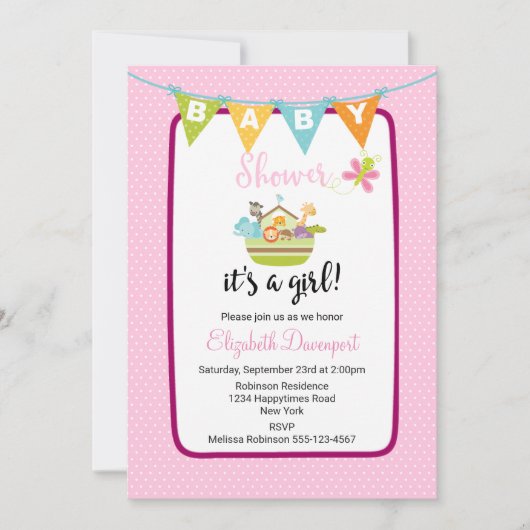 かわいいアニマルアーク赤ちゃんシャワー招待状 招待状 (正面)